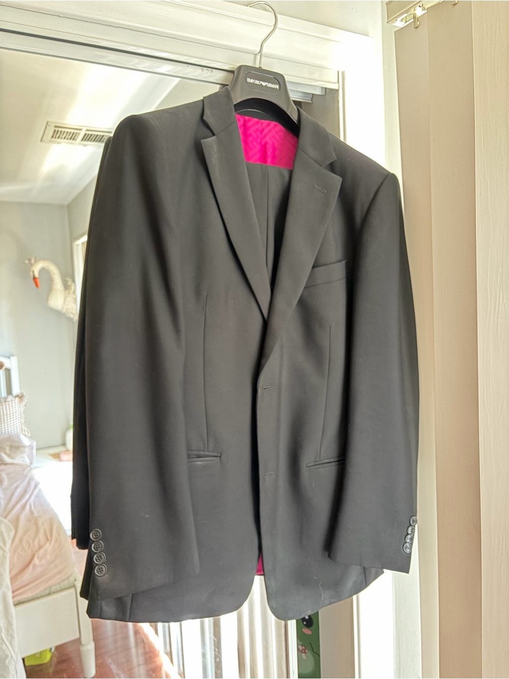 Classic Men’s Black Blazer with Pink Lining